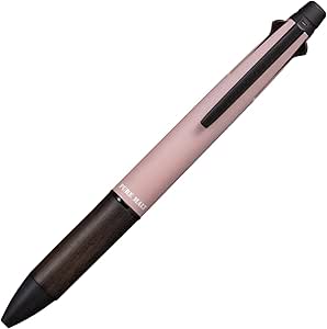 Photograph of the Mitsubishi Pencil Jetstream Inside Pure Malt 4-in-1 0.5 multi-functional pen in old rose and dark wood-colored finish.