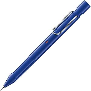 Blue Lamy Safari Kurutoga Inside mechanical pencil with metal clip shown on a white background.