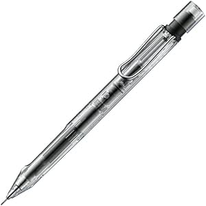 Transparent Lamy Safari (Vista) mechanical pencil showing internal mechanism and 0.5mm tip on a white background.