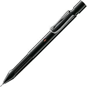 Black Lamy Safari Kurutoga Inside 0.5mm mechanical pencil with metal clip shown on a white background.