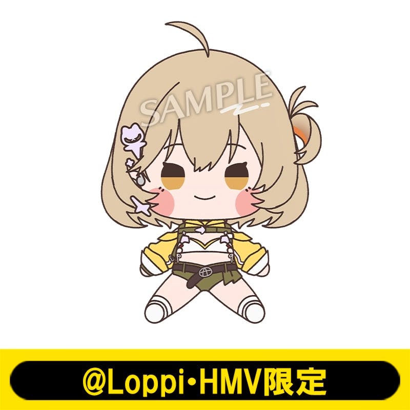 Front-view illustration mockup of the もちどる(アニス:スター) plush with a "SAMPLE" watermark and an @Loppi·HMV限定 banner.