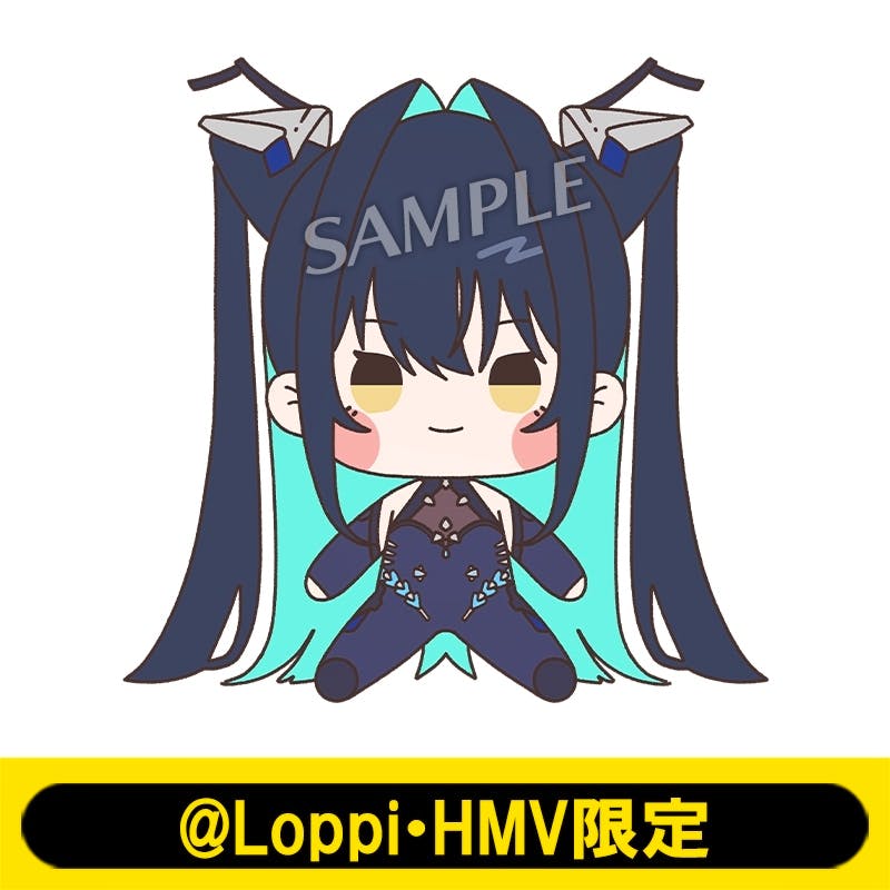 Front illustration of the mochi-doll (Little Mermaid) plush showing the character's front view with long twin tails, a "SAMPLE" watermark, and a Loppi・HMV banner.