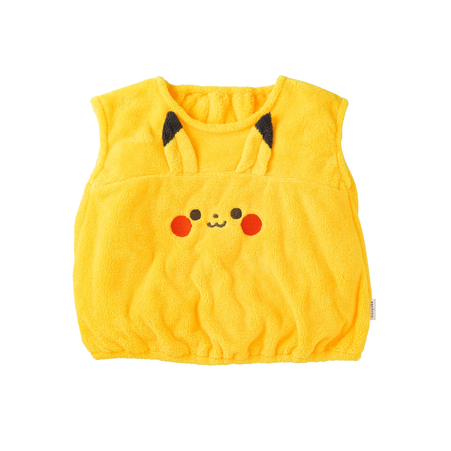 Yellow Pikachu baby smock (romper) with an embroidered face and small ear details.