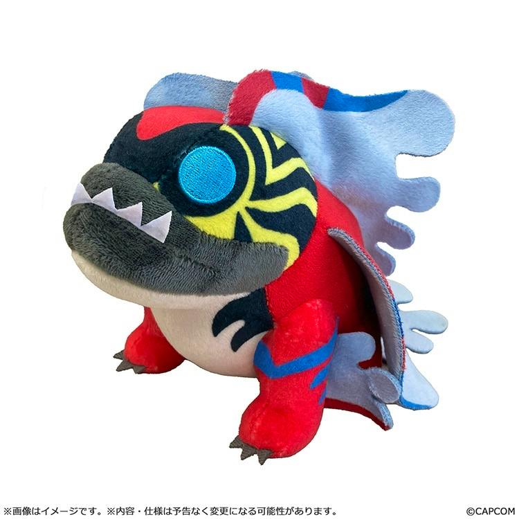 A red and blue Monster Hunter "ウズ・トゥナ" plush toy photographed on a white background.