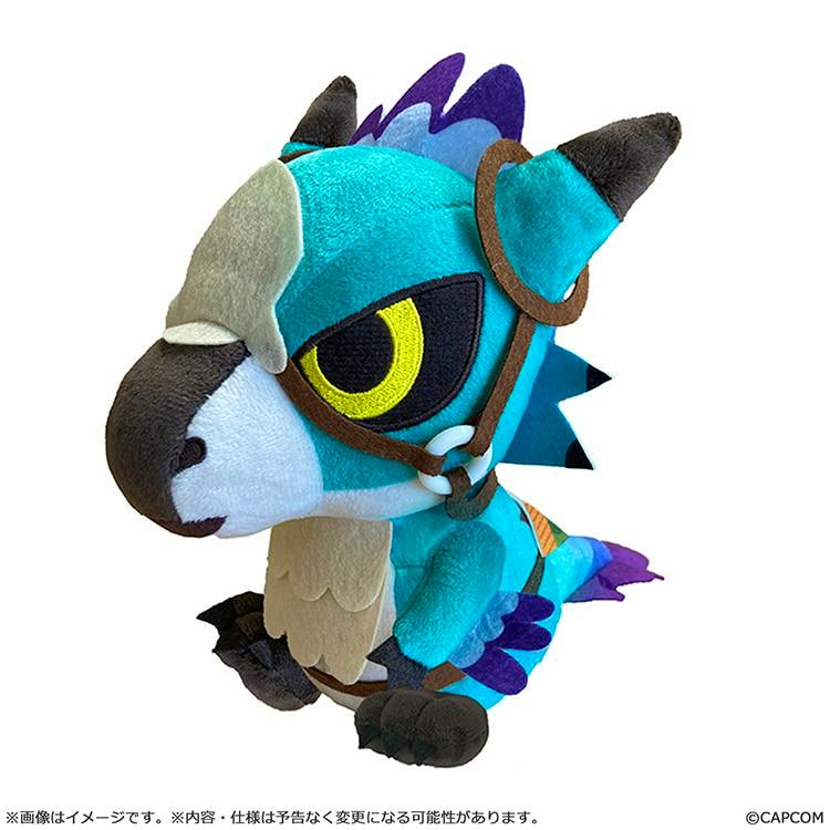 A turquoise and purple deformed plush of the Monster Hunter Wilds character “セクレト” shown on a white background.