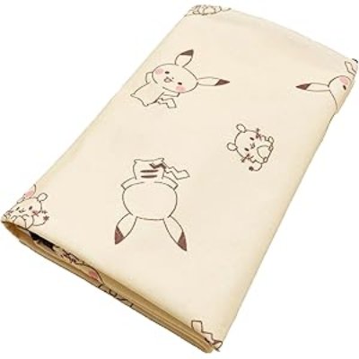 Folded yellow waterproof baby bed sheet featuring Pikachu character prints.