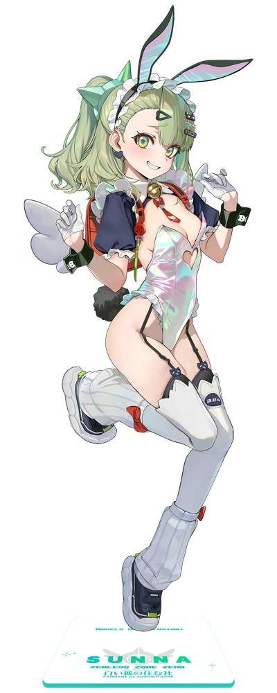 Full-body image of the acrylic stand “妄想エンジェル：千夏 × バニーガールver.” showing the character pose on its display base.