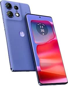 Front and back of a Motorola edge 50 pro smartphone in Luxe Lavender on a white background.