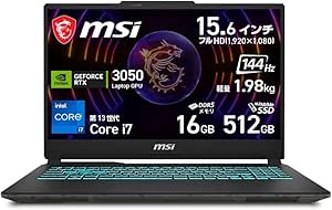 Front view of the MSI Gaming Laptop Cyborg 15 A13U showing its screen with product specifications and a teal backlit keyboard.