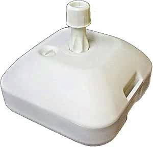 White plastic Nobori pole water weight base with a central pole socket and a built-in carrying handle.