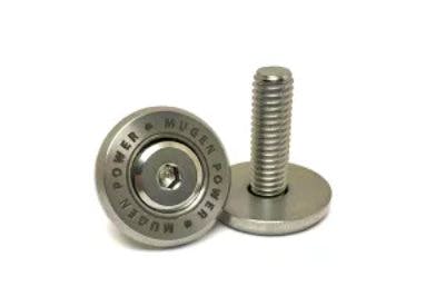 Two metal MUGEN license plate bolts (20mm type) shown on a white background.