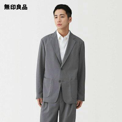 Male model wearing the men's cotton jacket (gray) over a white shirt against a plain white background.