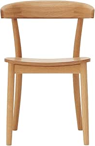 Front view of the oak solid wood chair with a curved backrest and four legs.