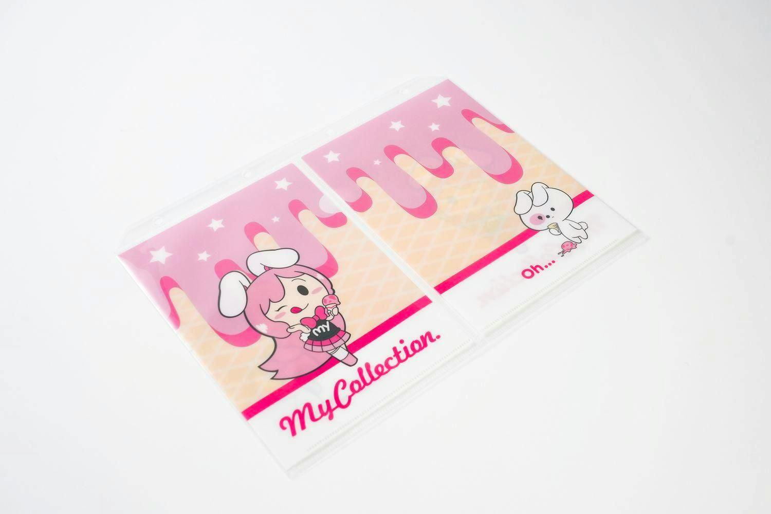 Two A5 clear holder refill pockets with pink character design on a white background.