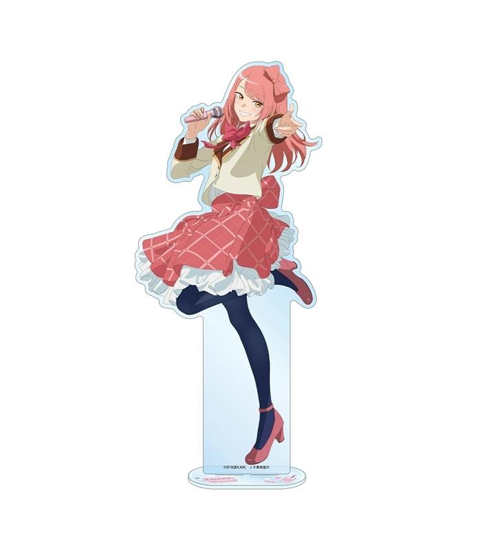 Full-body acrylic stand of Amane (live ver.) from the anime, depicted in a pink stage outfit holding a microphone.