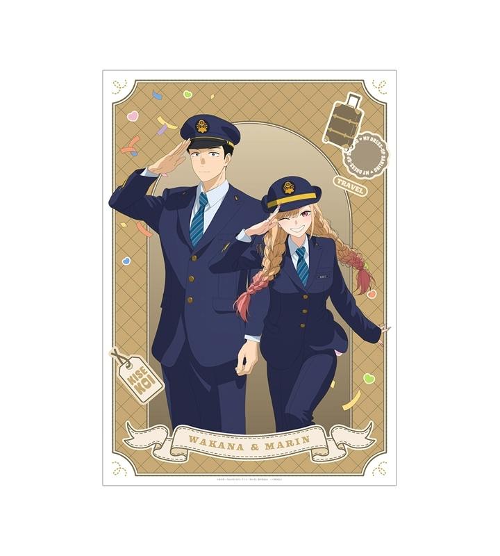Poster illustration of 喜多川 海夢 and 五条 新菜 wearing station staff uniforms and saluting.