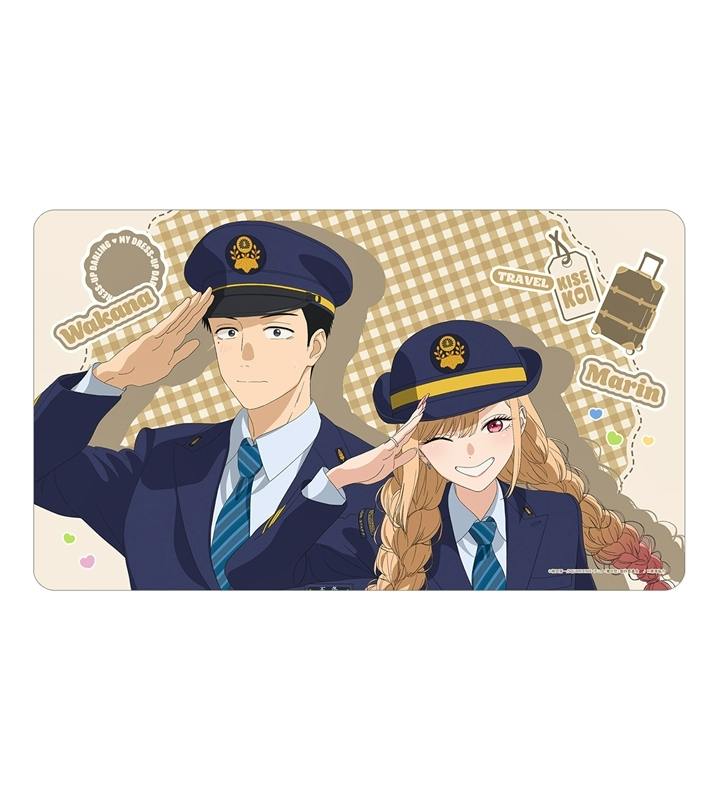 Rubber desk mat featuring anime artwork of 喜多川 海夢 and 五条 新菜 in station uniforms saluting.
