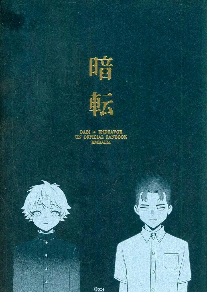 Front cover of the book showing Japanese title text and illustrations of Dabi and Endeavor against a dark background.