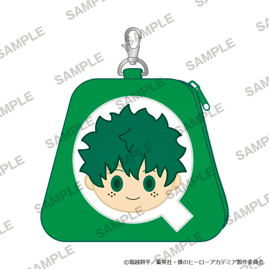 Green triangular pouch featuring a chibi Izuku Midoriya face inside a white circular frame with a metal clip at the top.