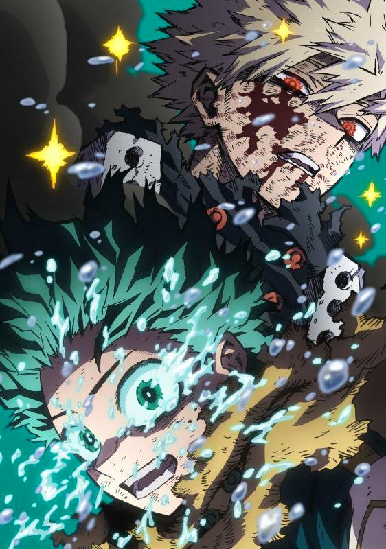 Cover art illustration for the TV 'My Hero Academia' FINAL SEASON DVD Vol.1 showing two characters—one with green hair and one with blond hair—surrounded by splashing water and sparks.