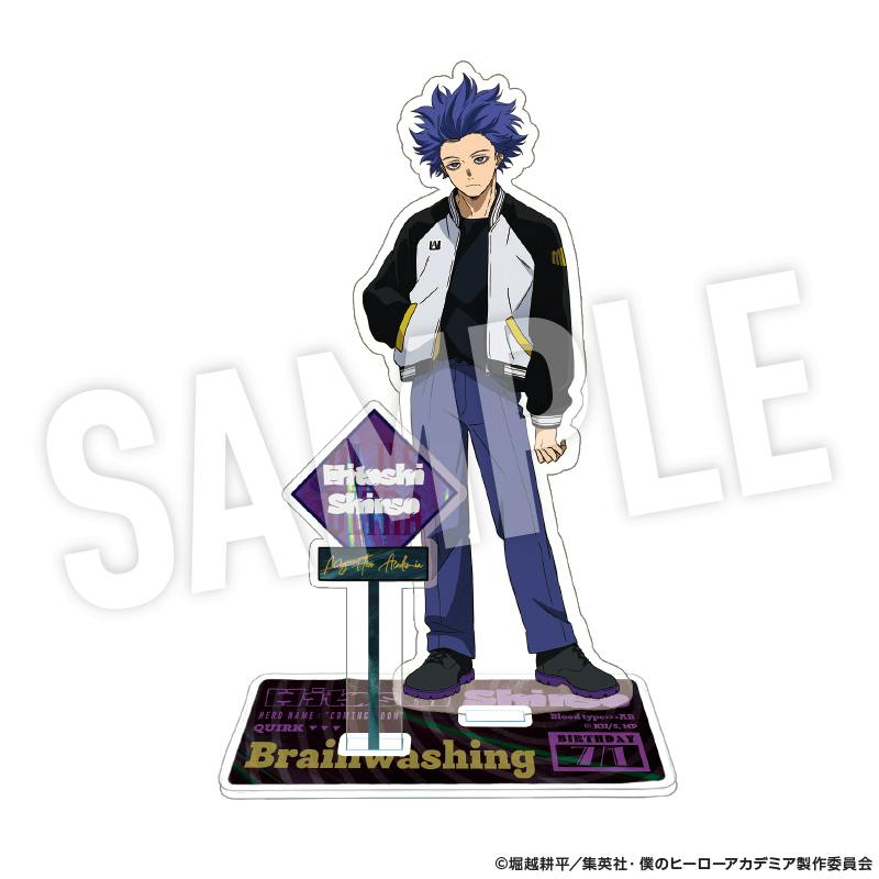 Acrylic stand showing Hitoshi Shinso wearing a sukajan-style jacket standing on a printed base.