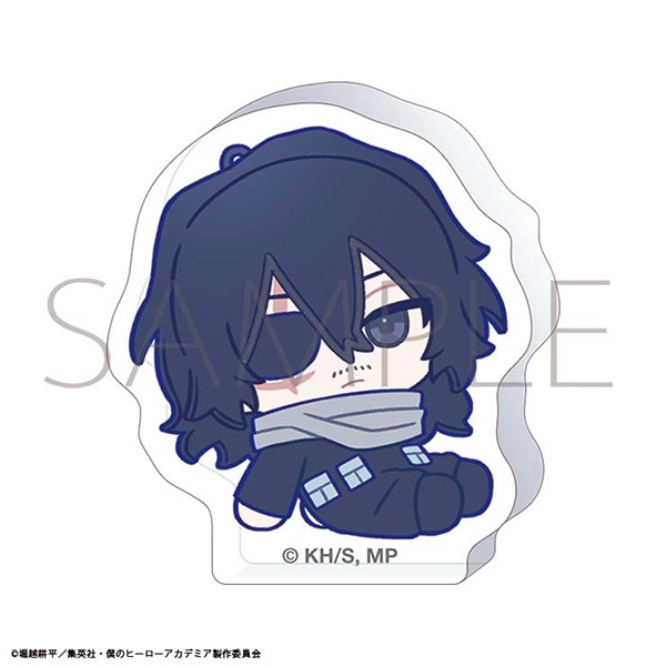 Chibi acrylic decorative stand illustration of Aizawa Shouta from My Hero Academia in a sitting pose.