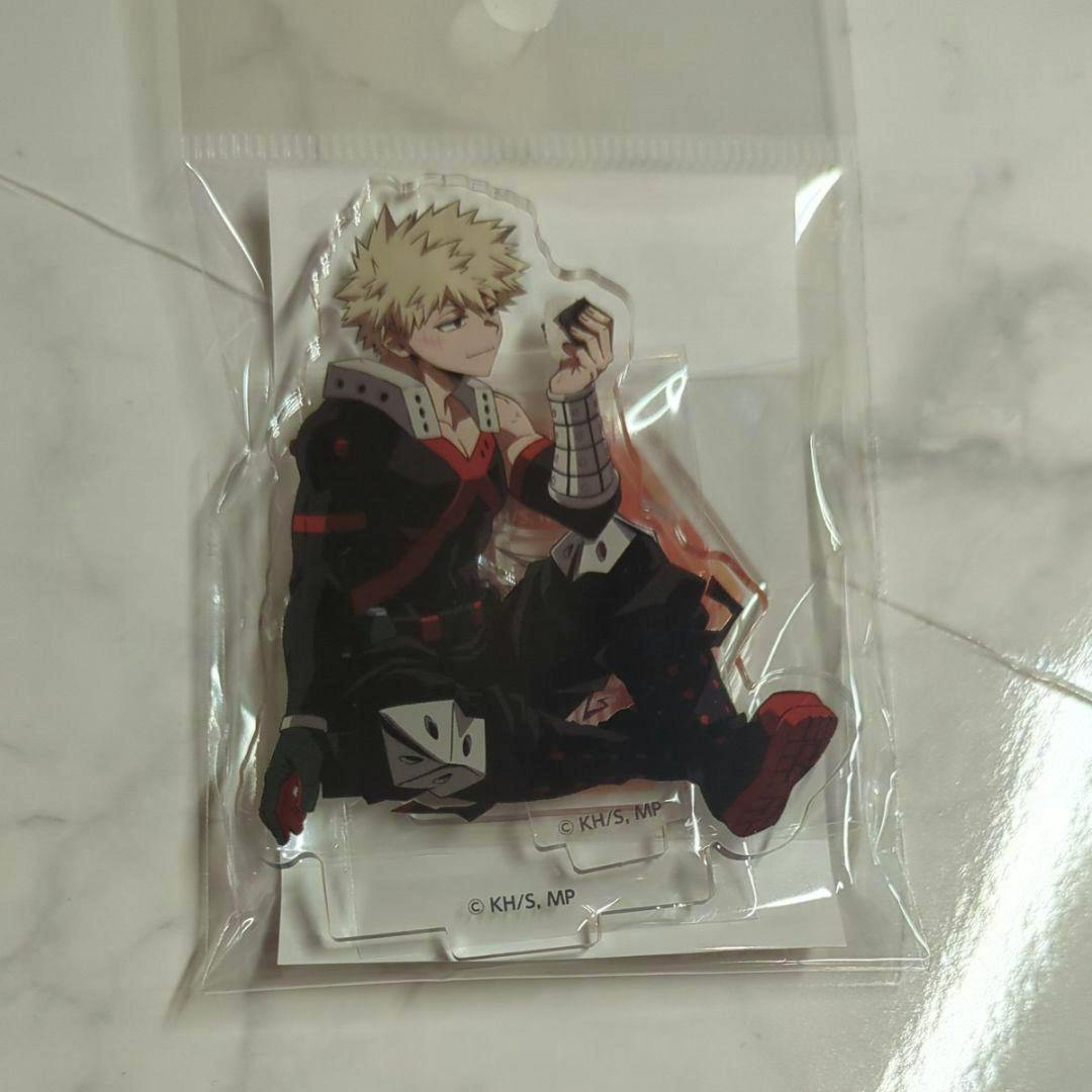 Packaged acrylic decorative stand depicting Bakugo Katsuki from My Hero Academia inside a clear plastic sleeve.