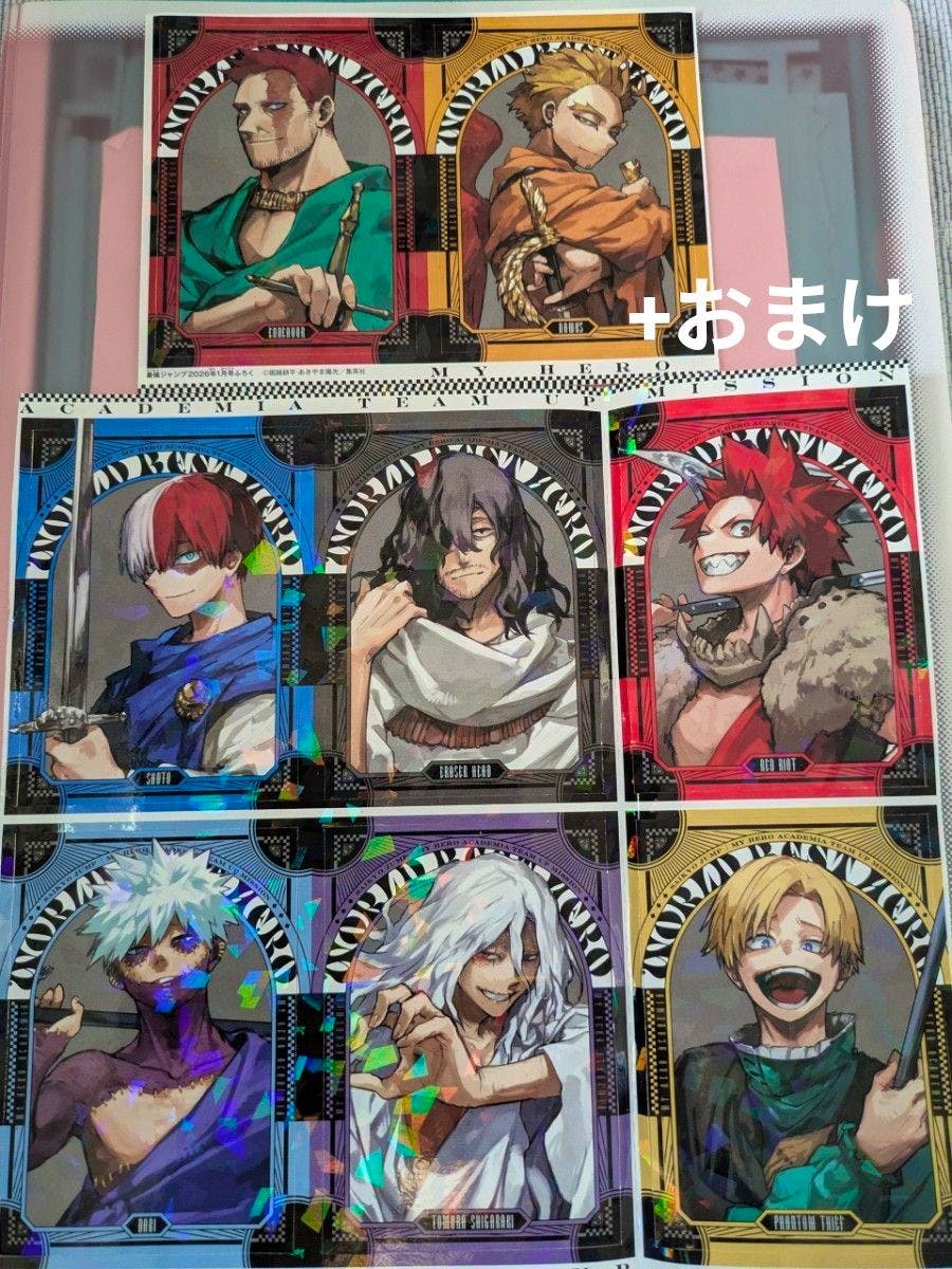 Photo of a sheet of My Hero Academia paper stickers showing nine illustrated character portrait stickers arranged in a 3x3 grid.