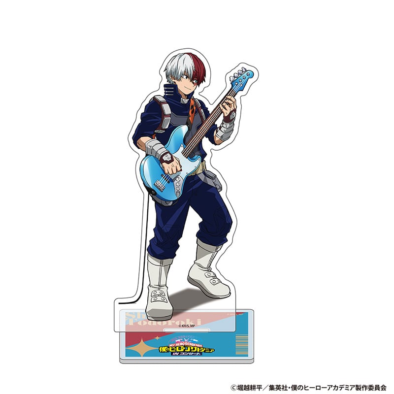 Acrylic decorative stand of Todoroki Shoto from My Hero Academia holding a blue electric guitar with a rectangular display base.