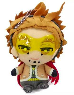 Sitting Hawks plush (ともぬい) from My Hero Academia THE MOVIE showing yellow goggles and an attached ball-chain keychain.