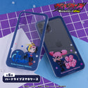 Photograph of two hard plastic phone cases with TVアニメ『ヴィジランテ -僕のヒーローアカデミアILLEGALS-』 character artwork on a purple grid background.