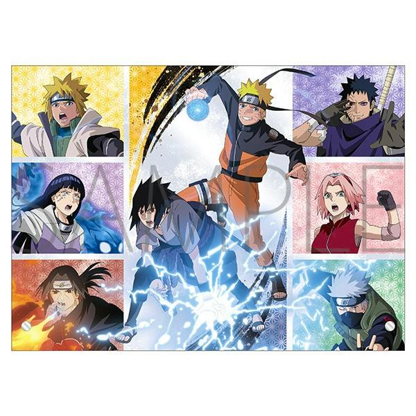 A rectangular acrylic decorative panel printed with Naruto Shippuden characters—including Naruto and Sasuke—posed with lightning and energy effects.