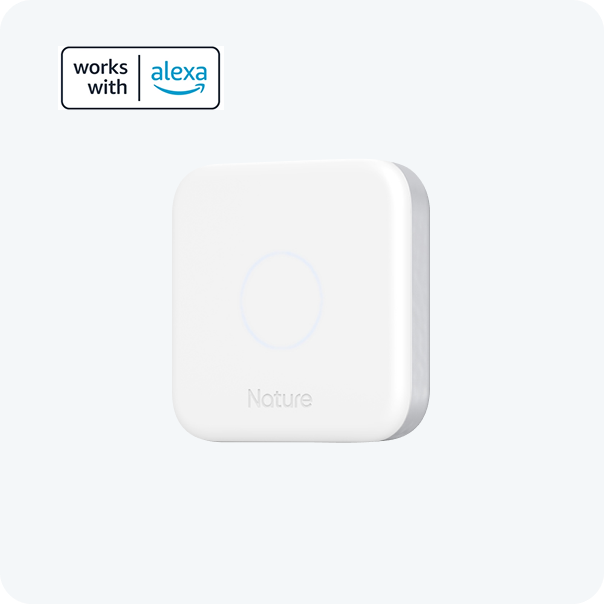 White square Nature Remo Lapis smart home hub with rounded corners, a faint circular ring on the front, and the 'Nature' logo.