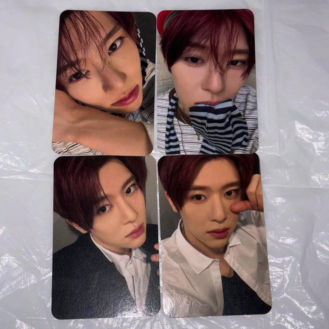 Four photocard images showing close-up portraits of the same person arranged in a 2x2 grid on a white background.