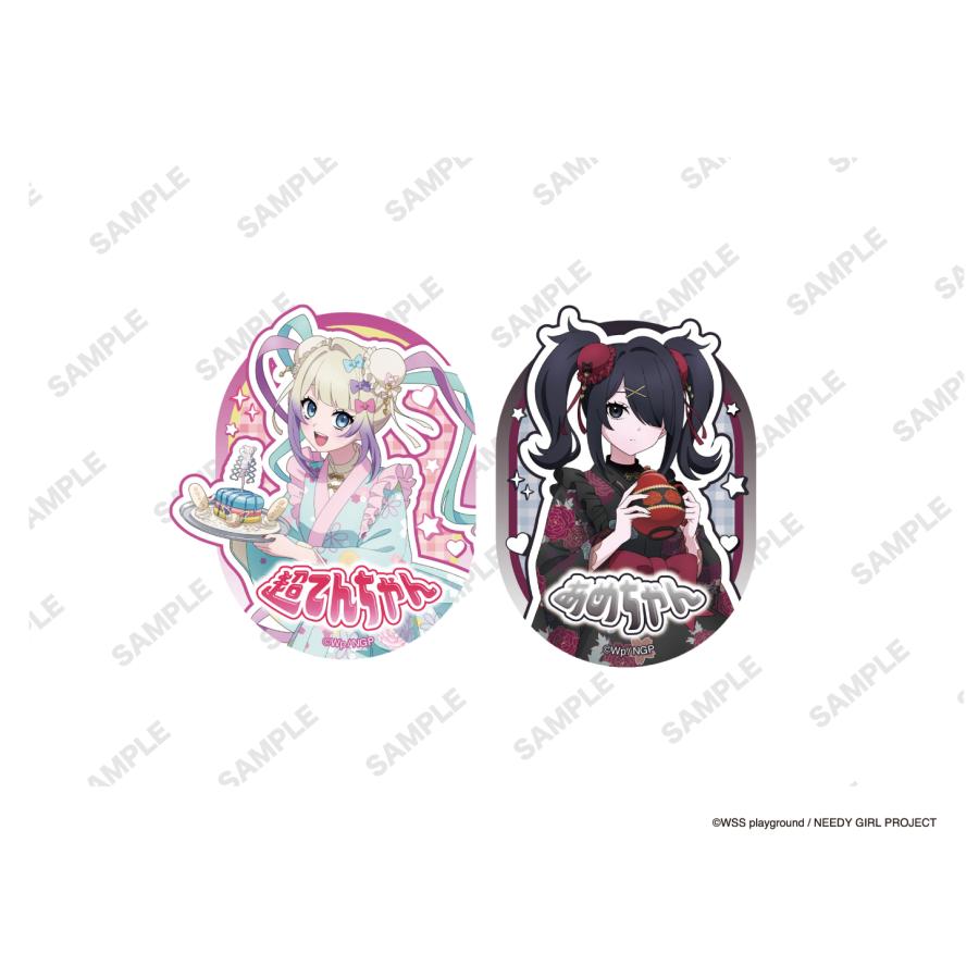 Two die-cut stickers showing characters from the anime NEEDY GIRL OVERDOSE on a white background with 'SAMPLE' watermark.