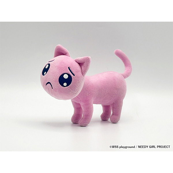 Pink ぴえん猫 plush toy from NEEDY GIRL OVERDOSE shown in a three-quarter view on a plain background.