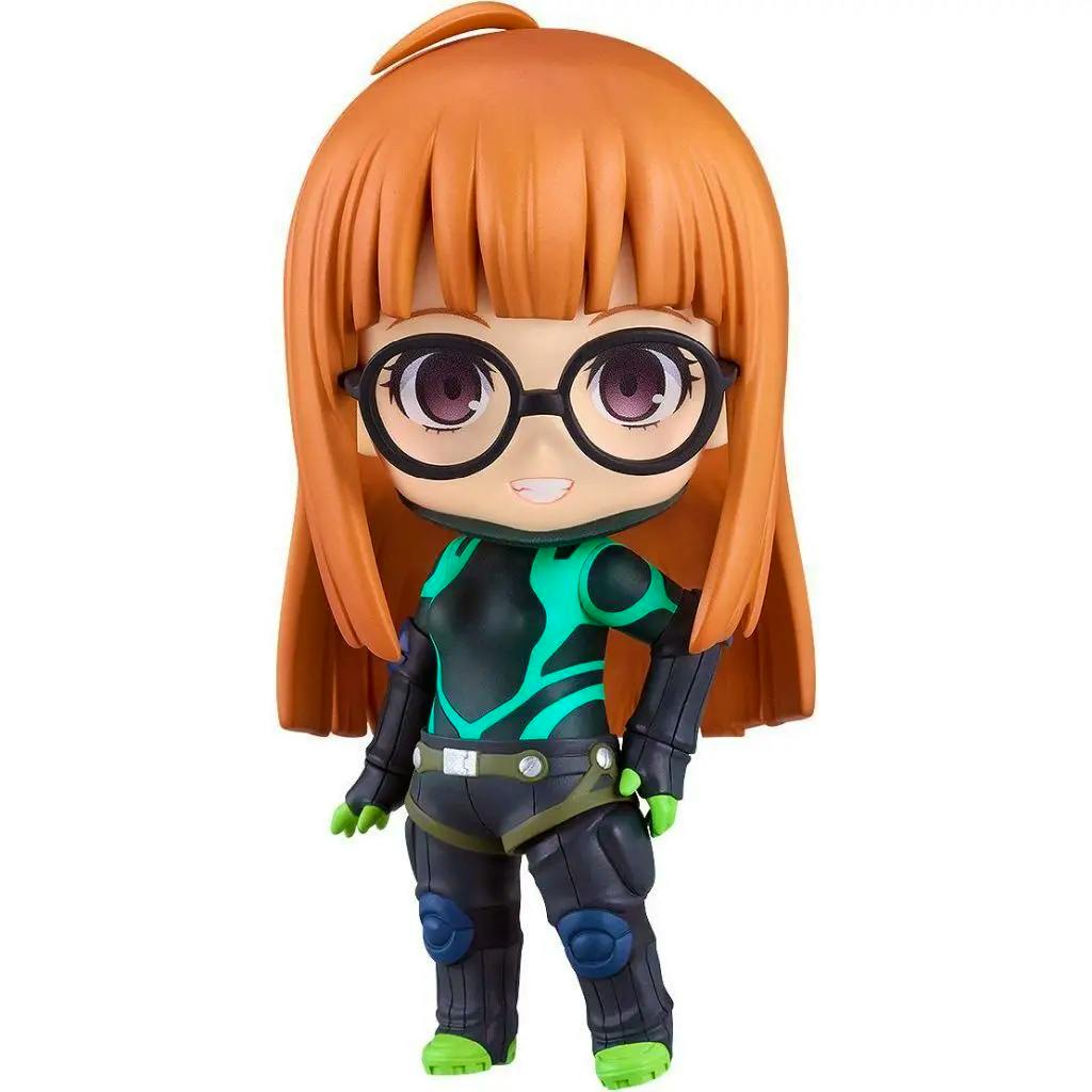 Front view of the Nendoroid plastic figure of Futaba Sakura in her Phantom Thief outfit from Persona 5 Royal on a white background.