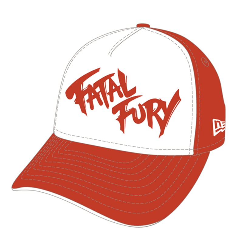 Illustration of a red and white baseball cap with 'FATAL FURY' text on the front and a New Era flag logo on the side.