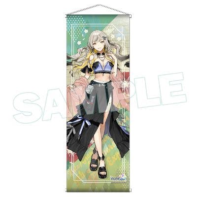 A B2 half-size wall tapestry depicting a servant character in a cropped top and long skirt on a green patterned background.