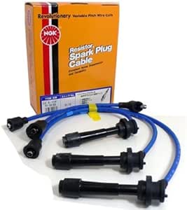 Blue NGK resistor spark plug cables for Cappuccino EA21R (turbo) shown with the orange NGK box in the background.