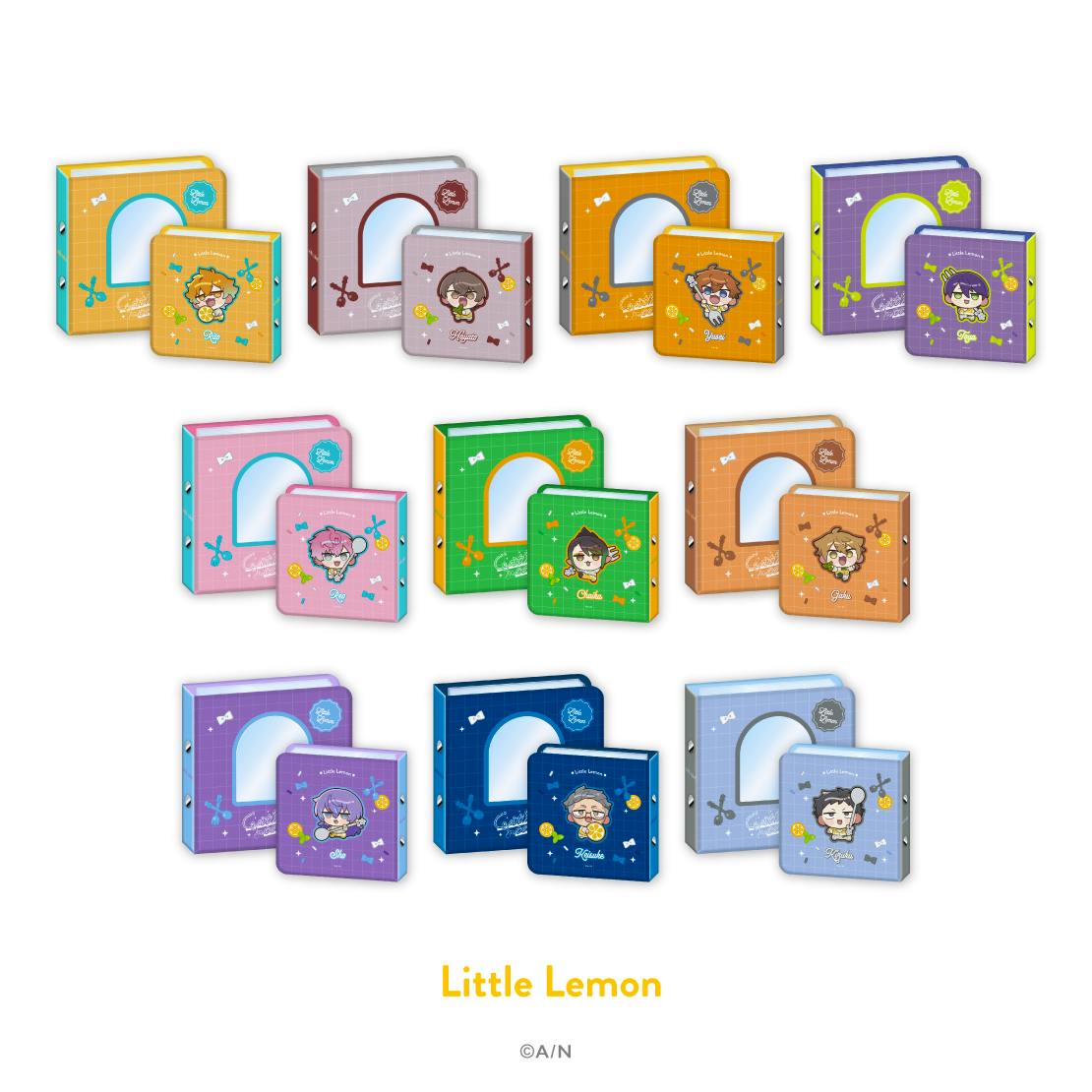 Illustrated promotional image showing multiple Little Lemon collect book binders in various colors with chibi character designs.