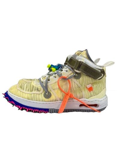 Side view of a single AIR FORCE 1 MID SP sneaker (28cm) showing the textile upper, ankle strap, laces, and pink-and-blue spiked outsole.