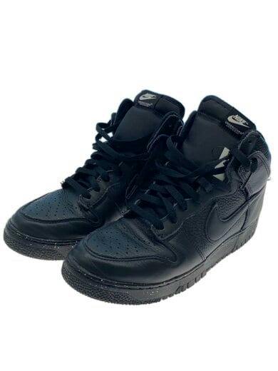 Pair of black NIKE × UNDERCOVER high-top leather sneakers shown from a three-quarter front angle.