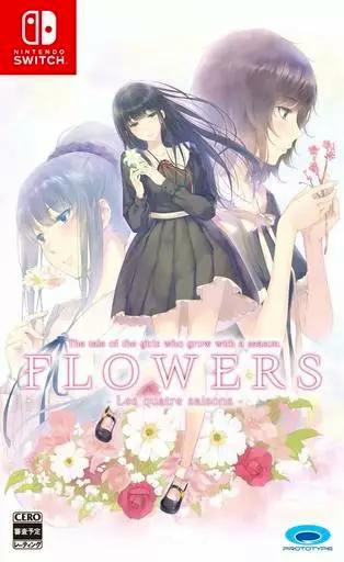 Nintendo Switch cover art for the game FLOWERS 四季 showing illustrated female characters surrounded by flowers with the game title.