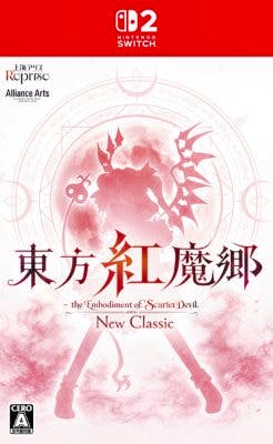 Front cover art for the Nintendo Switch game 東方紅魔郷：New Classic ～ the Embodiment of Scarlet Devil showing a red character silhouette and the Japanese and English title.