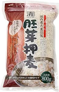 Front photo of a packaged 800 g bag of Nishida Seima pressed barley with bran showing the product label.