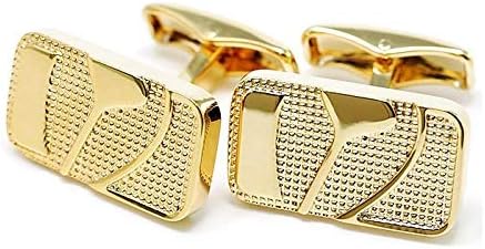 Nixon 1501 men's gold-tone rectangular cufflinks with textured dotted panels and smooth curved accents, shown as a pair.