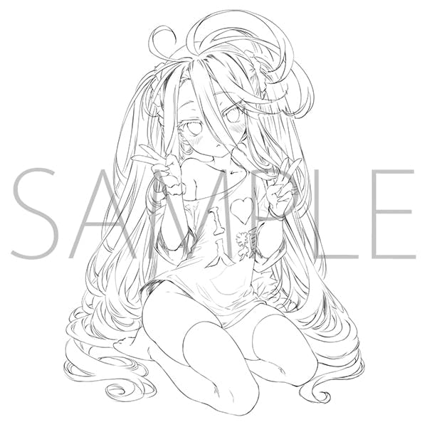 Black-and-white sample illustration of a seated anime girl used as artwork for the No Game No Life Volume 13 Animate set.