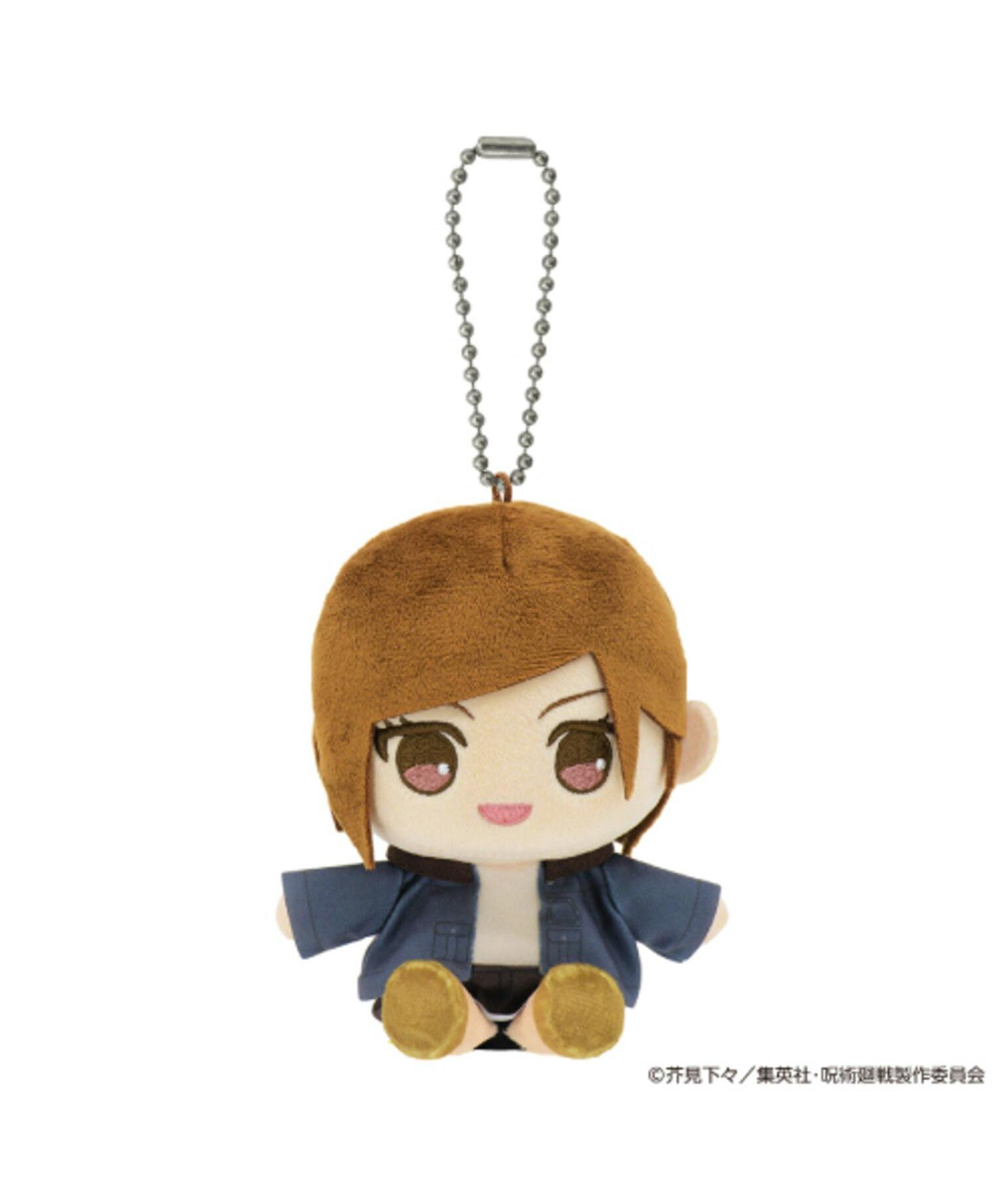 Front view of the ぬいぐるみマスコット（釘崎野薔薇） keychain showing the seated plush with its ball-chain attachment.
