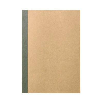 Front view of a brown-covered notebook with a green spine, a 6mm horizontal-ruled notebook.